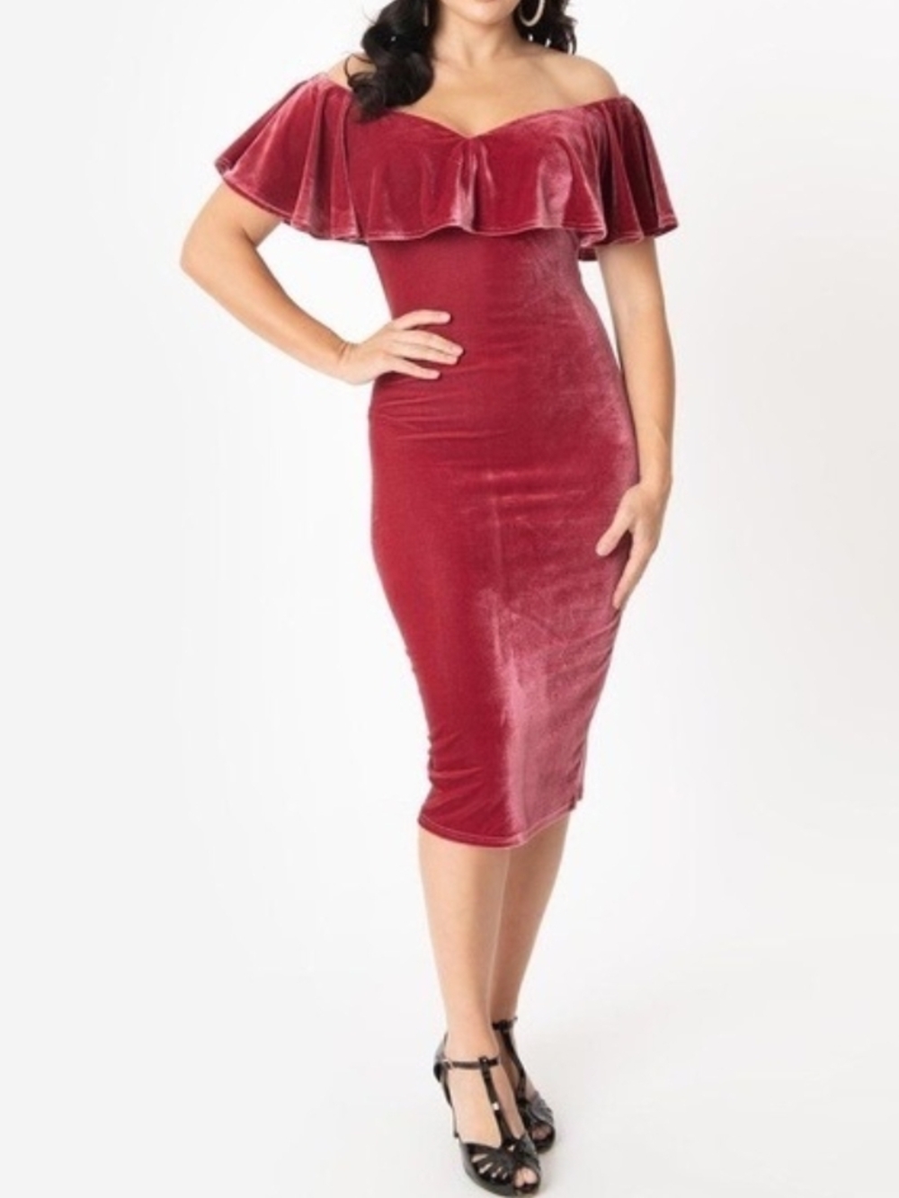 Unique Vintage 1950s Burgundy Red Velvet Sophia Wiggle Dress Women's Size M 6-8